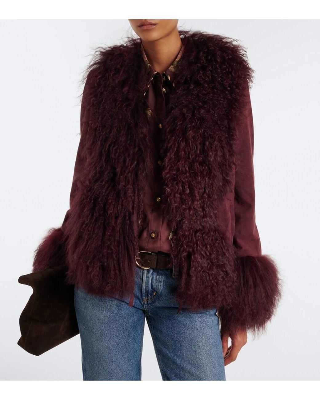 Rixo Purple Sammy Shearling-Trimmed Suede Jacket