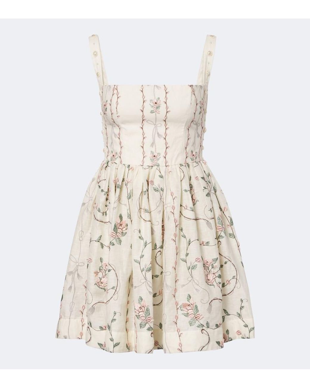 Agua Bendita Natural Mielero Embroidered Floral Linen Minidress