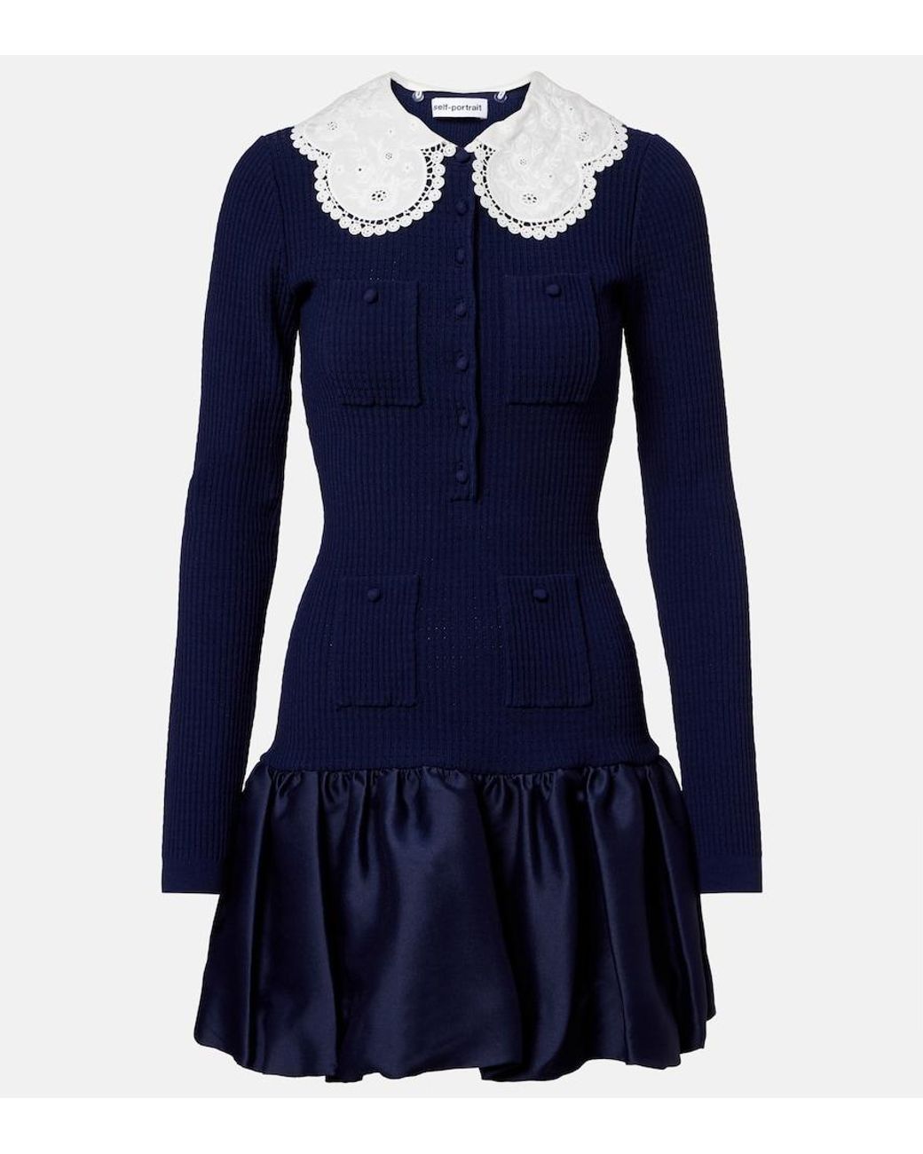 Self-Portrait Blue Waffle-Knit Minidress