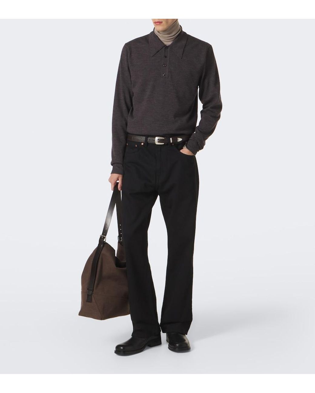 Lemaire Gray Wool Polo Sweater for men