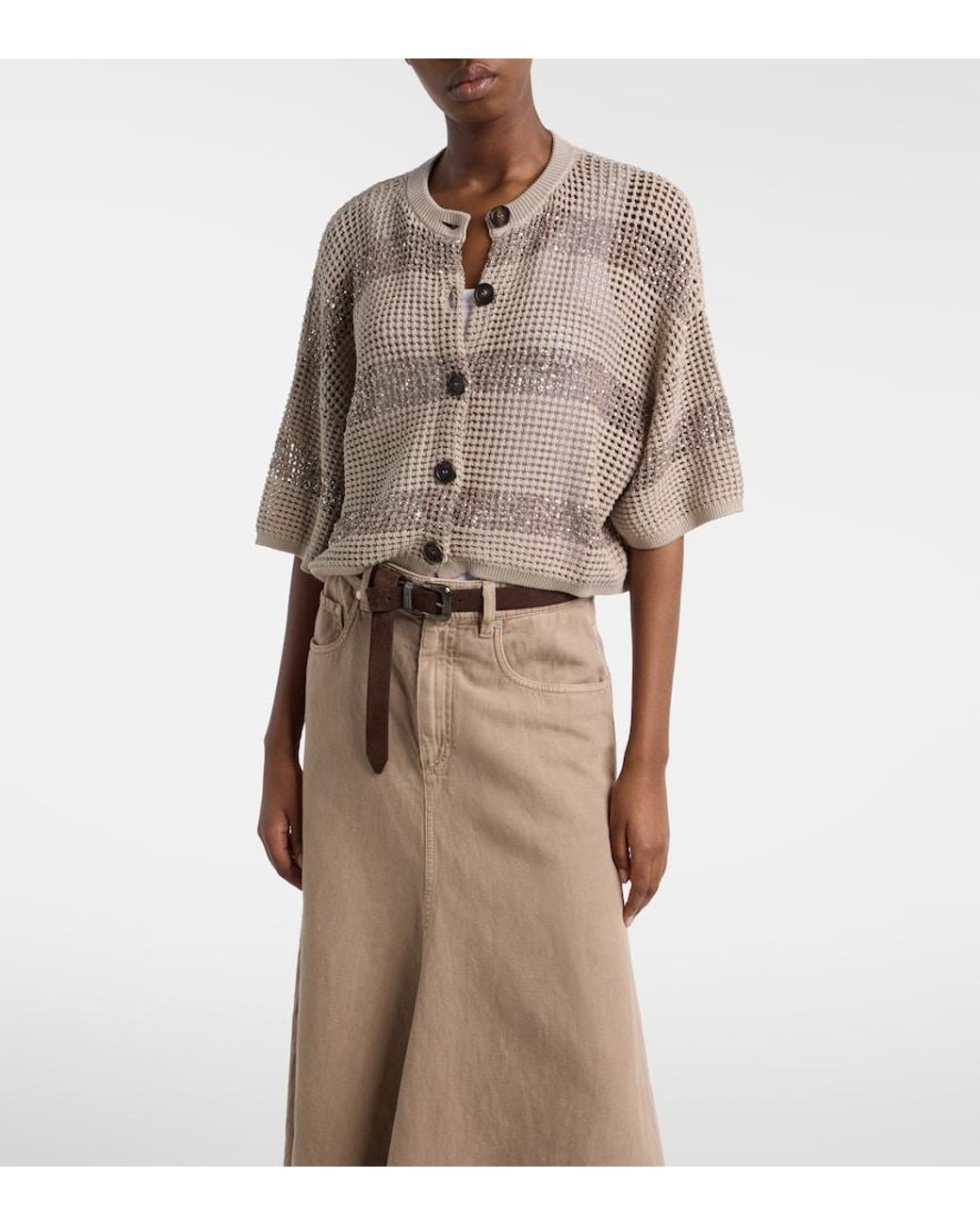 Brunello Cucinelli Natural Sequined Cotton Cardigan