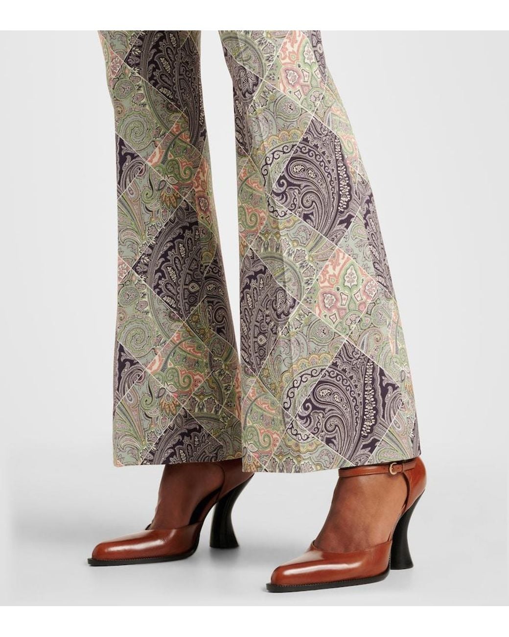 Etro Gray Paisley High-Rise Flared Pants