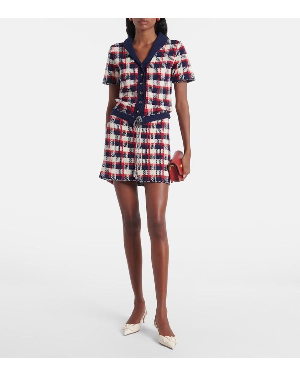 Valentino Garavani Red Checked Cotton Miniskirt