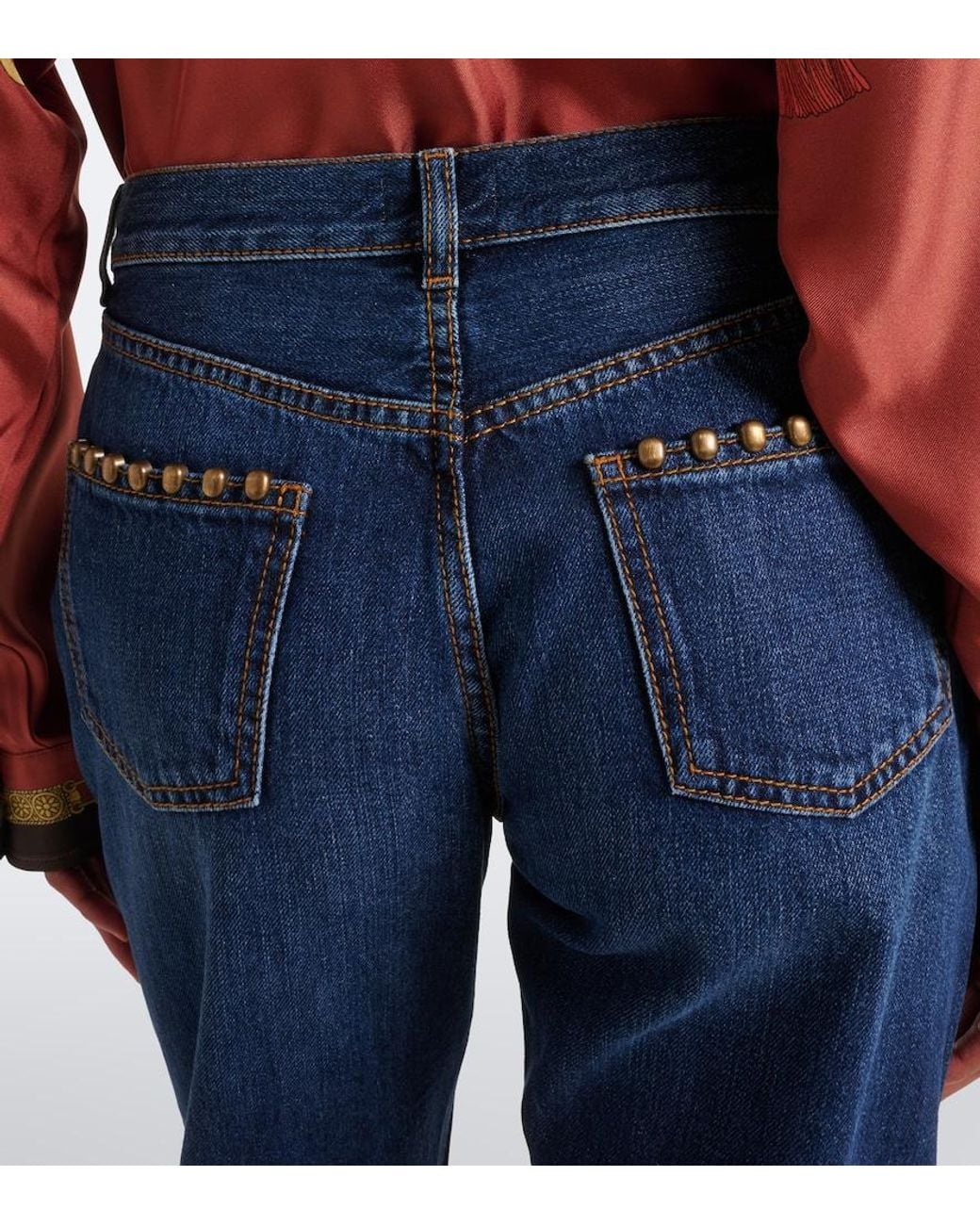 Etro Blue Faded Studded Straight Jeans