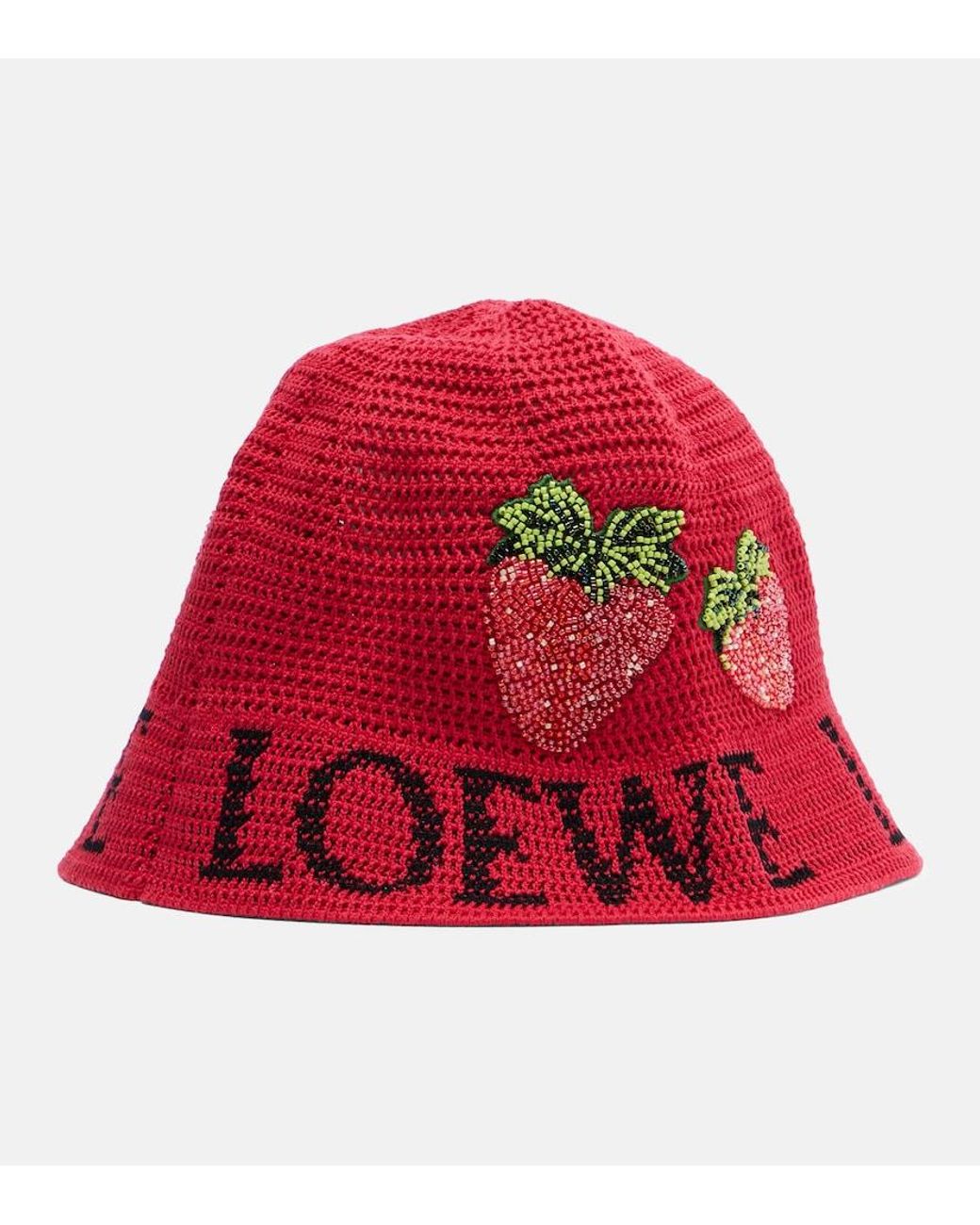 Loewe Red Paula's Ibiza Crochet Cotton Bucket Hat