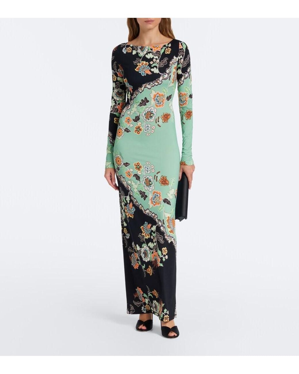 Roberto Cavalli Green Floral Maxi Dress