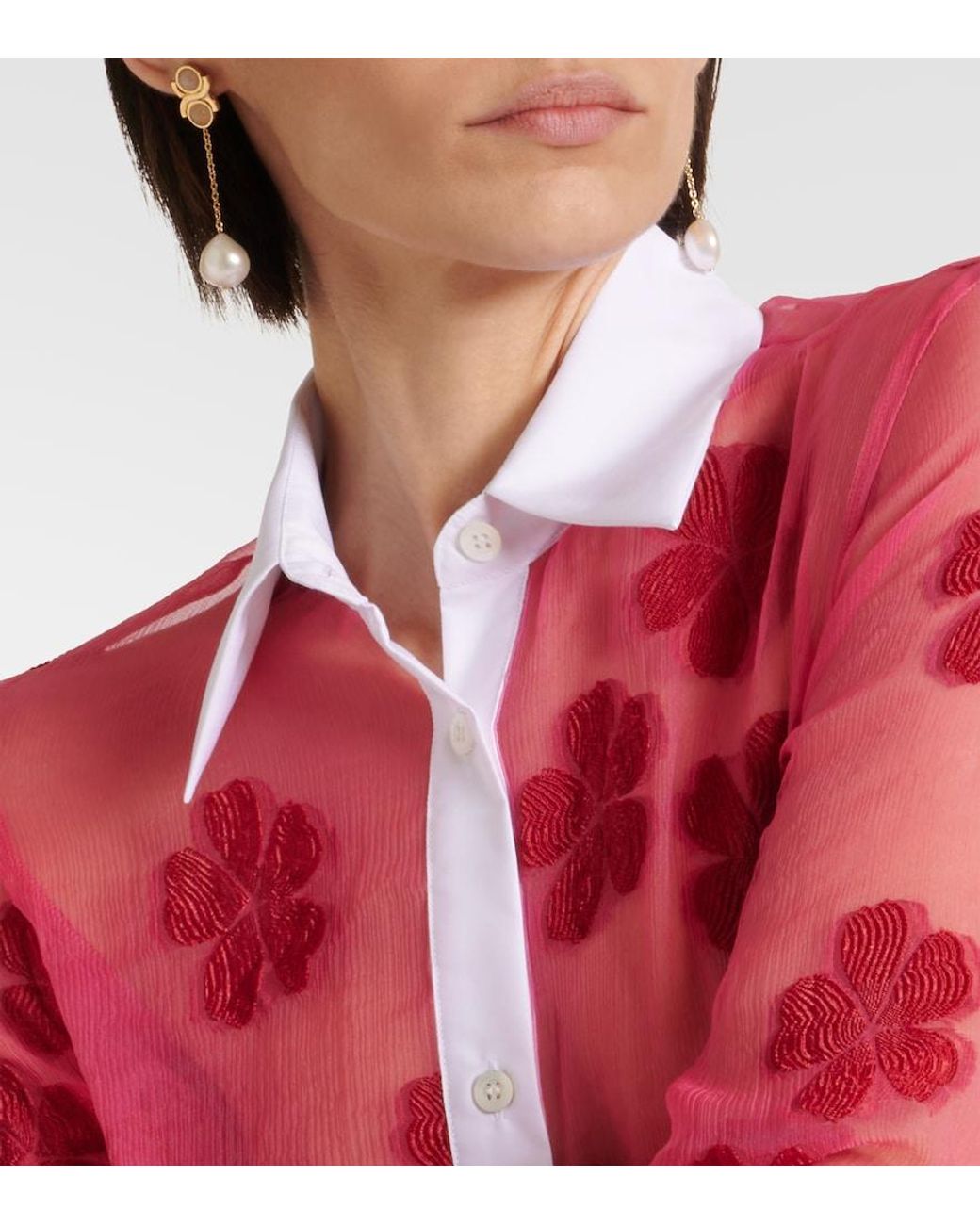 Dries Van Noten Red Floral Cotton Jacquard Shirt