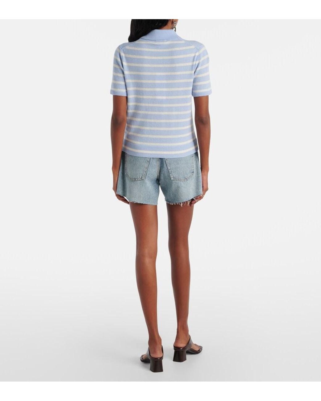 Veronica Beard Blue Shana Striped Cashmere Polo Sweater