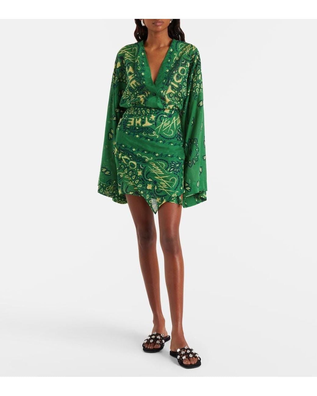 The Attico Bandana Cotton Muslin Minidress in Green | Lyst The Attico Bandana Cotton Muslin Minidress in Green | Lyst