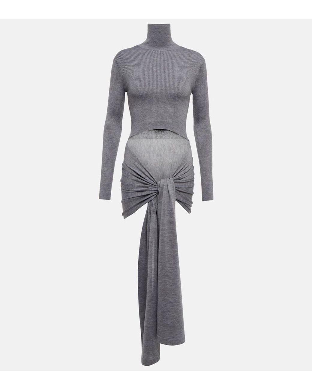 Alaïa Gray Tie-Front Cashmere And Silk Turtleneck Sweater