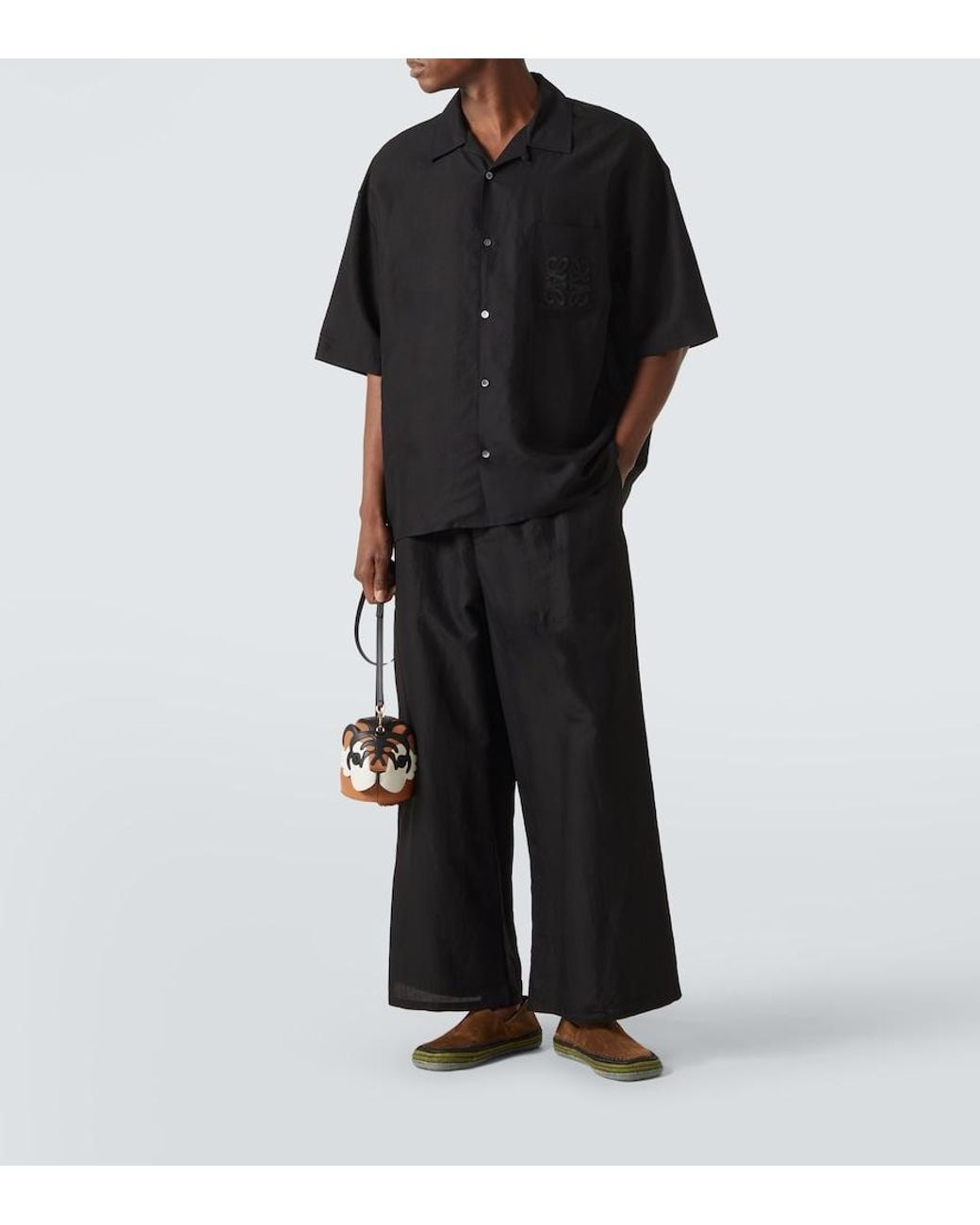 Loewe Black Paula's Ibiza Cropped Toile Wide-Leg Pants for men