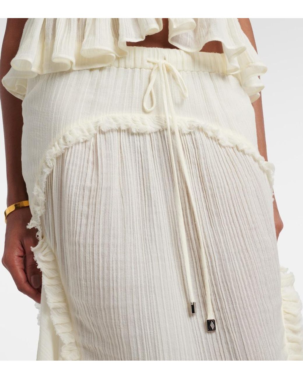 The Attico White Ruffled Cotton Maxi Skirt