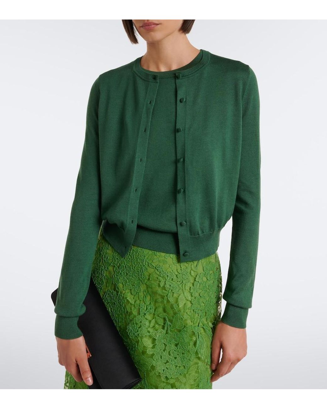 Carolina Herrera Green Silk And Cotton Cardigan