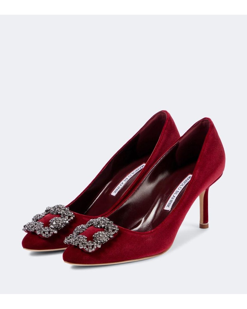 Manolo Blahnik Red Hangisi 70 Embellished Velvet Pumps