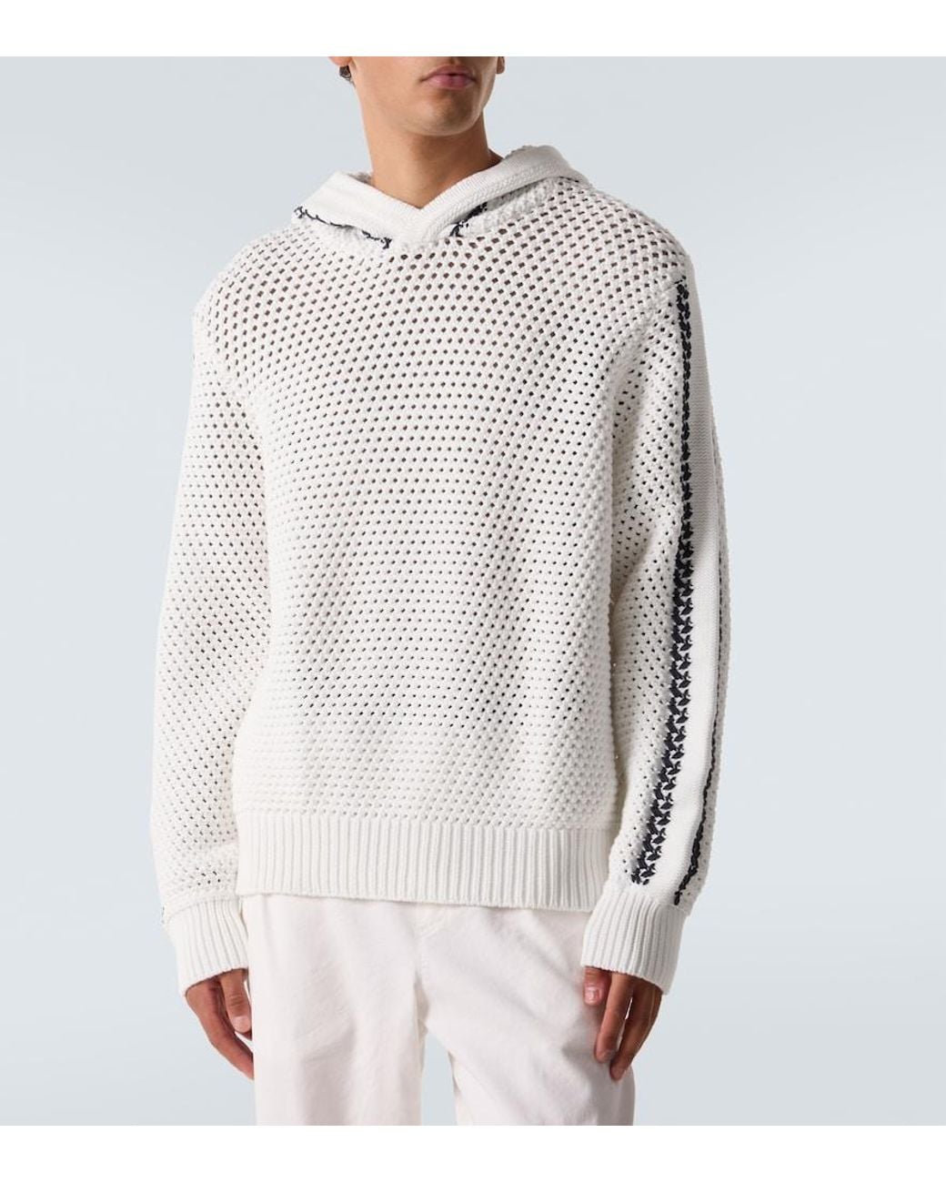 Orlebar Brown White Kirk Striped Crochet Cotton-Blend Hoodie for men