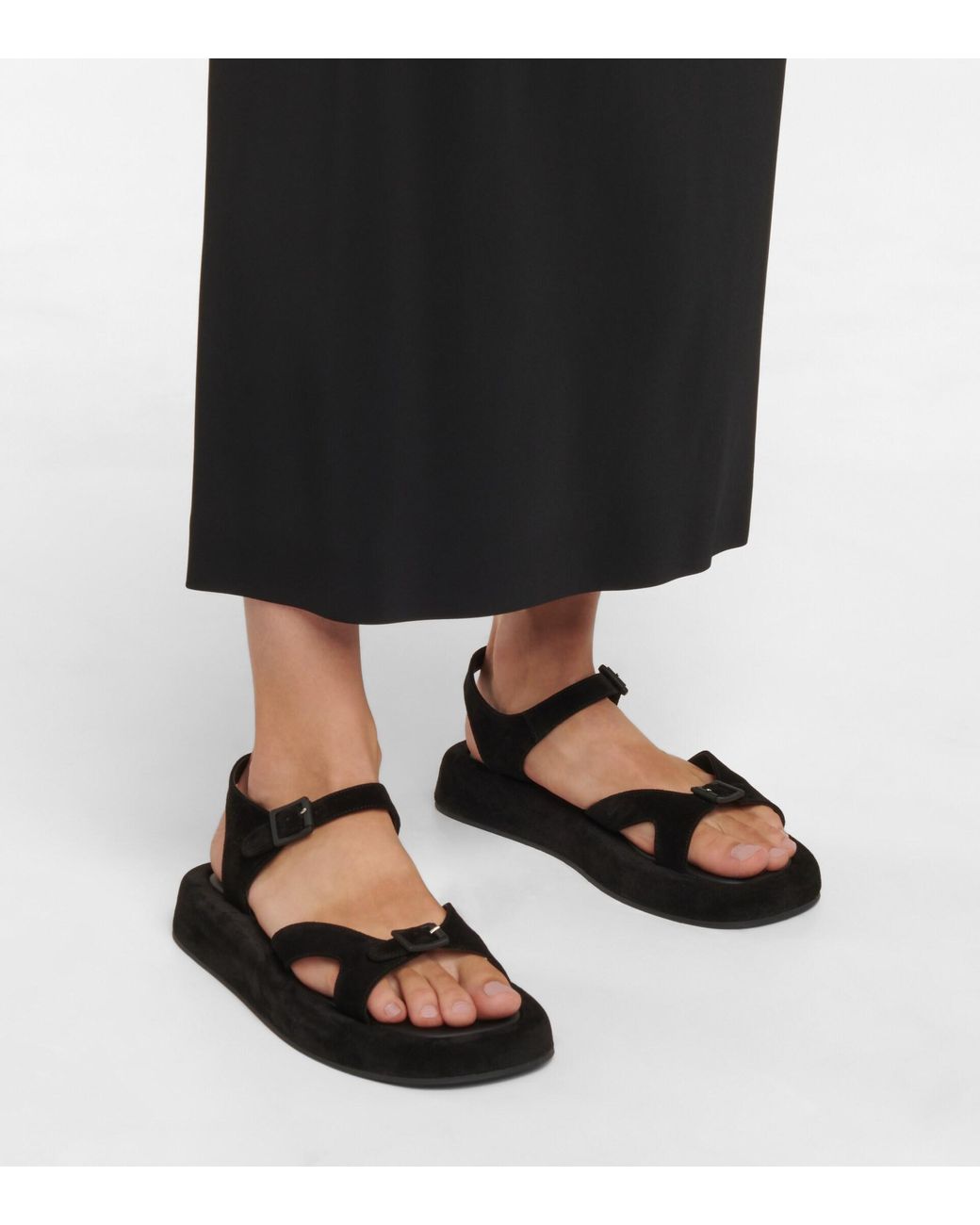The Row Geri Suede Sandals in Black | Lyst