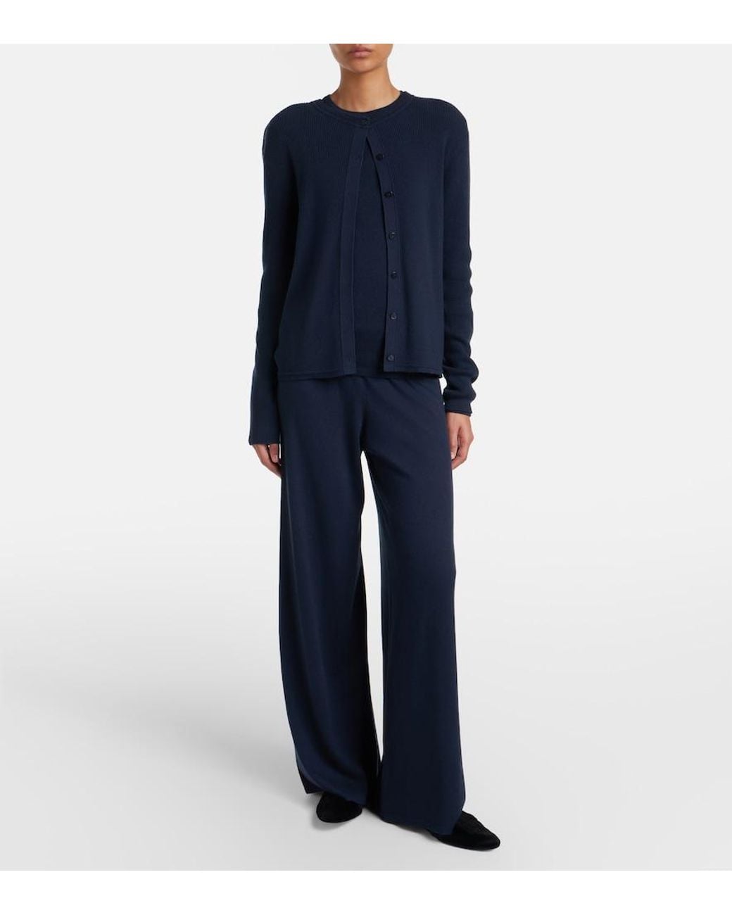 Lisa Yang Blue Aina Cotton And Cashmere Wide-Leg Pants