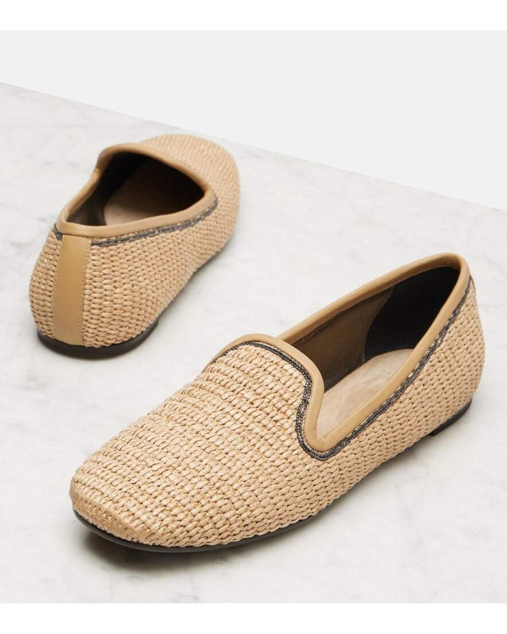 Brunello Cucinelli Natural Monili Raffia Loafers