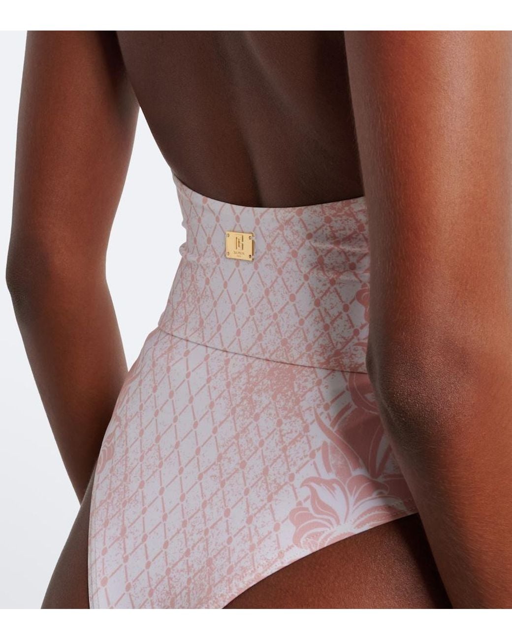 Balmain Pink Printed Halterneck Swimsuit