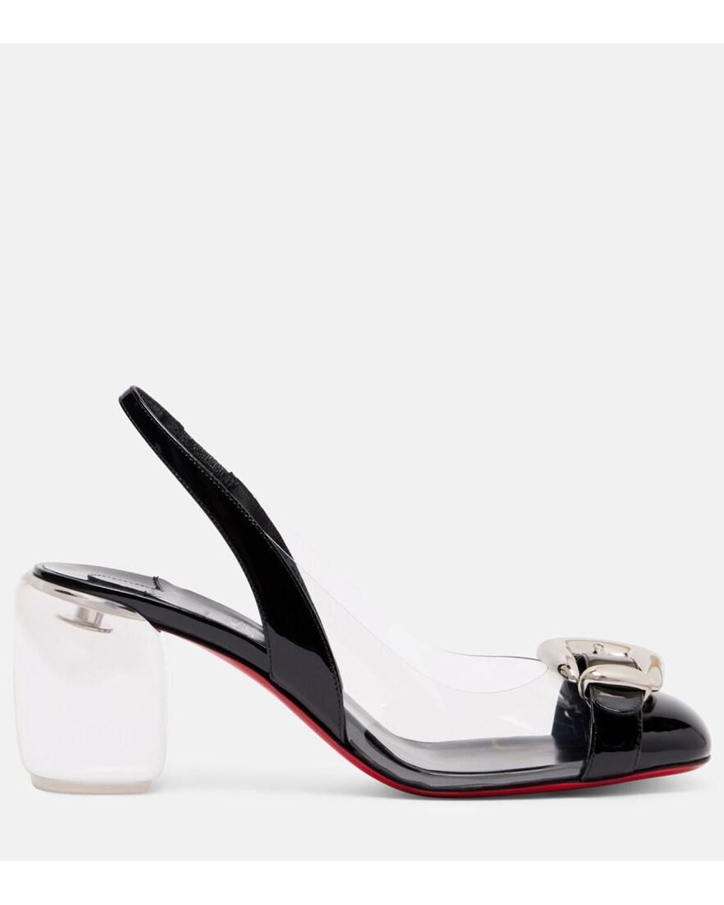 Christian Louboutin Black Minny Bubble 70 Buckled Glossed And Pvc Slingback Pumps