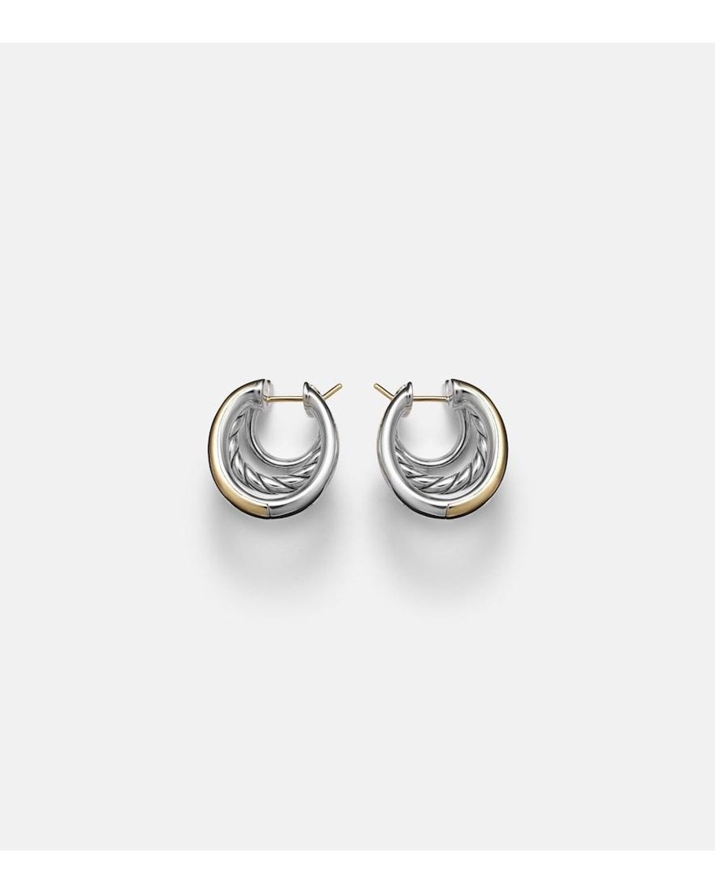 David Yurman White Dy Mercer 18Kt And Sterling Hoop Earrings With Diamonds