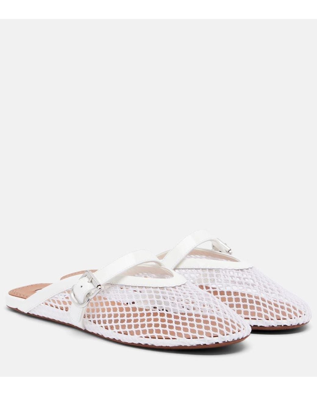 Alaïa White Fishnet Leather-Trimmed Slip-On Mules