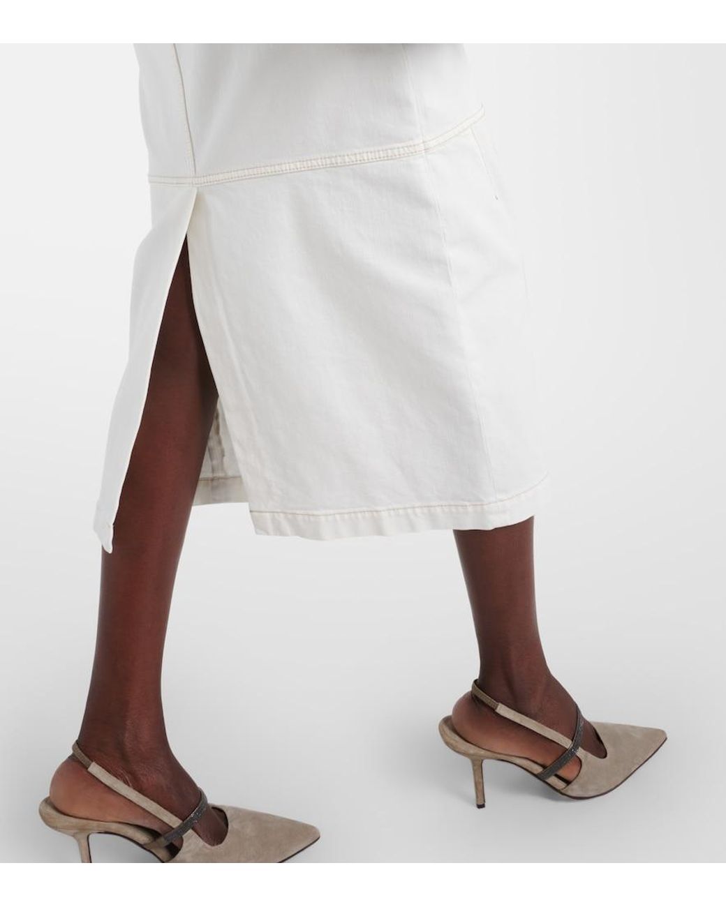 Brunello Cucinelli White Denim Midi Skirt