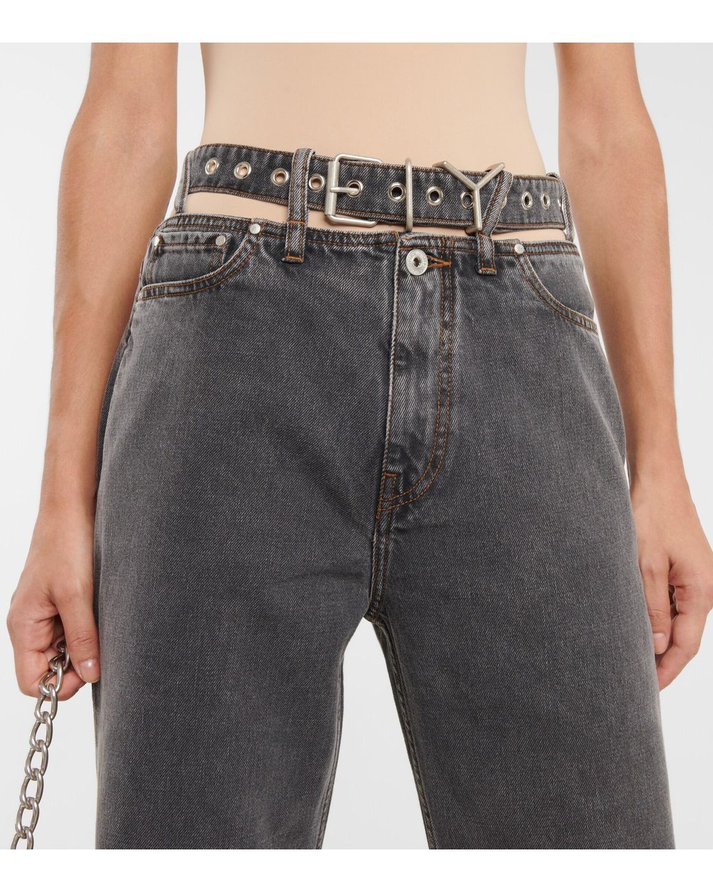 Y. Project Y Belt Wide-leg Jeans in Gray | Lyst