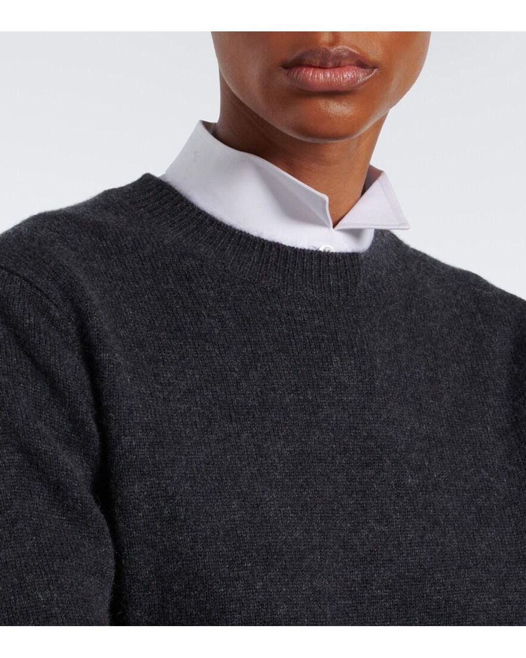 Loulou de Saison Black Arvo Lace-Trimmed Cashmere Sweater