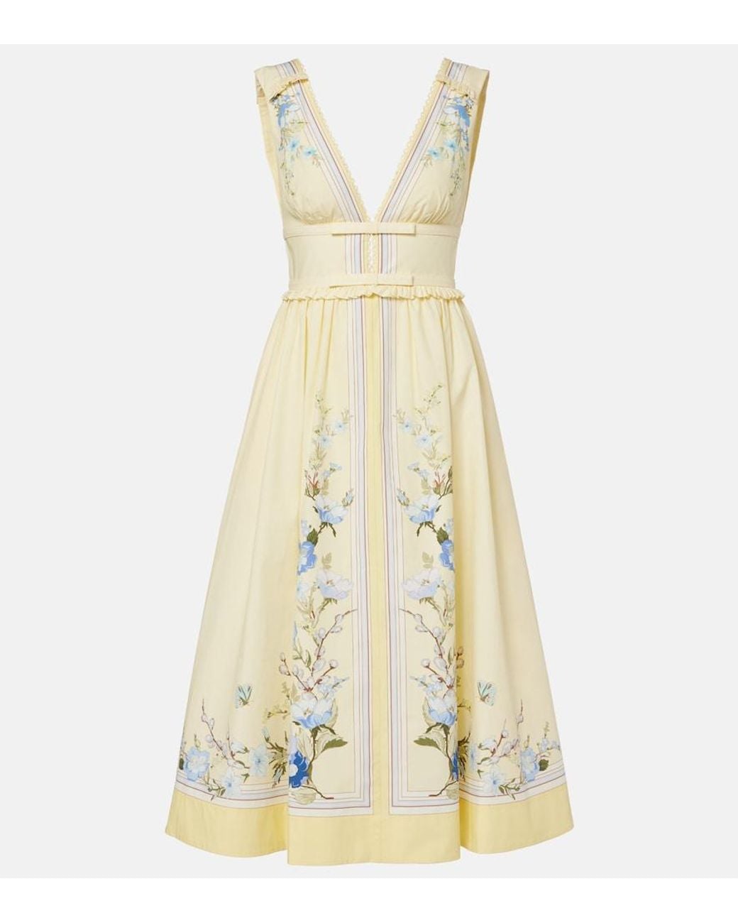 Self-Portrait White Floral Cotton Poplin Midi Dress