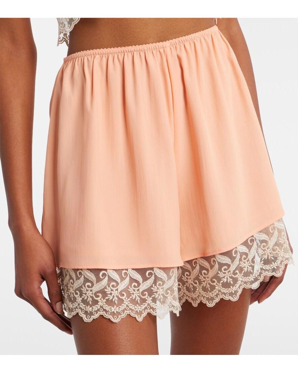 Simone Rocha Pink Lace-Trimmed Satin Shorts