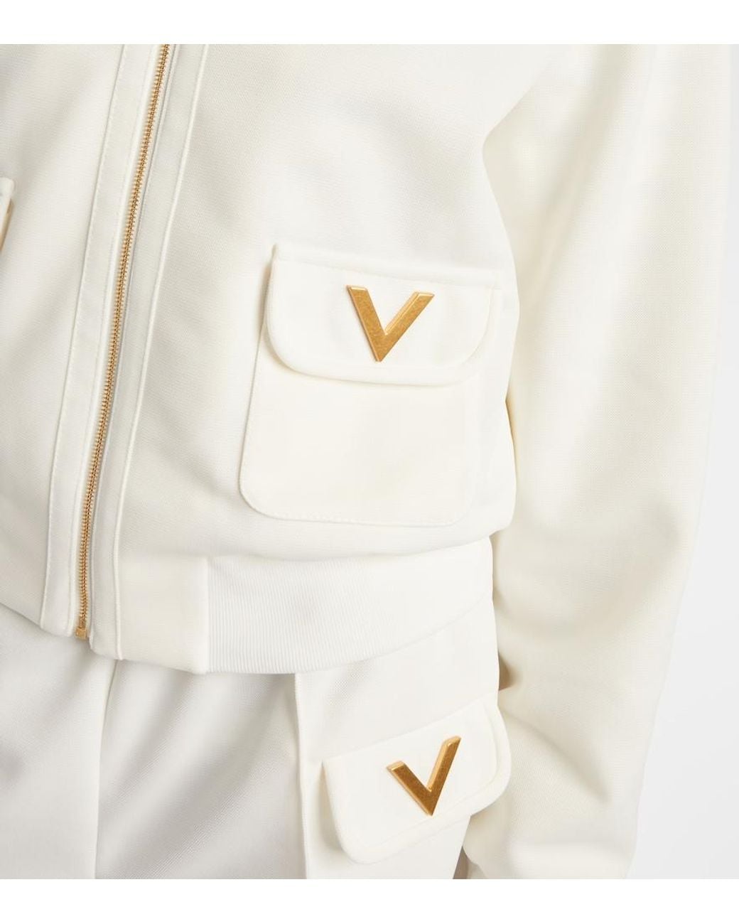 Valentino White Logo Jersey Zip-Up Sweatshirt