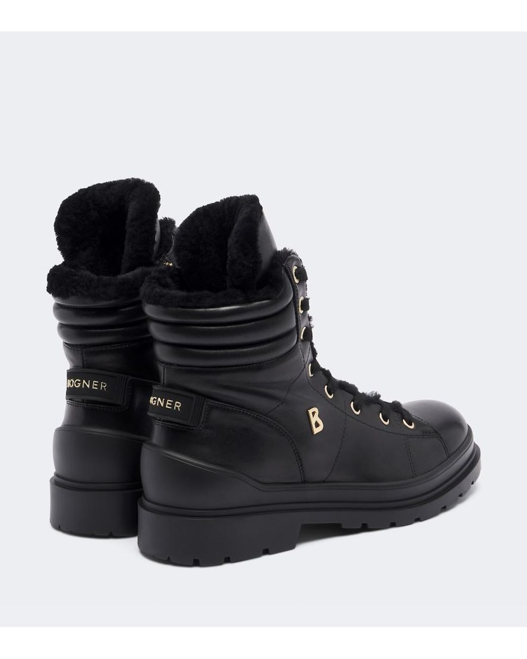 Bogner Black St Moritz S 14 B Leather Lace-Up Boots