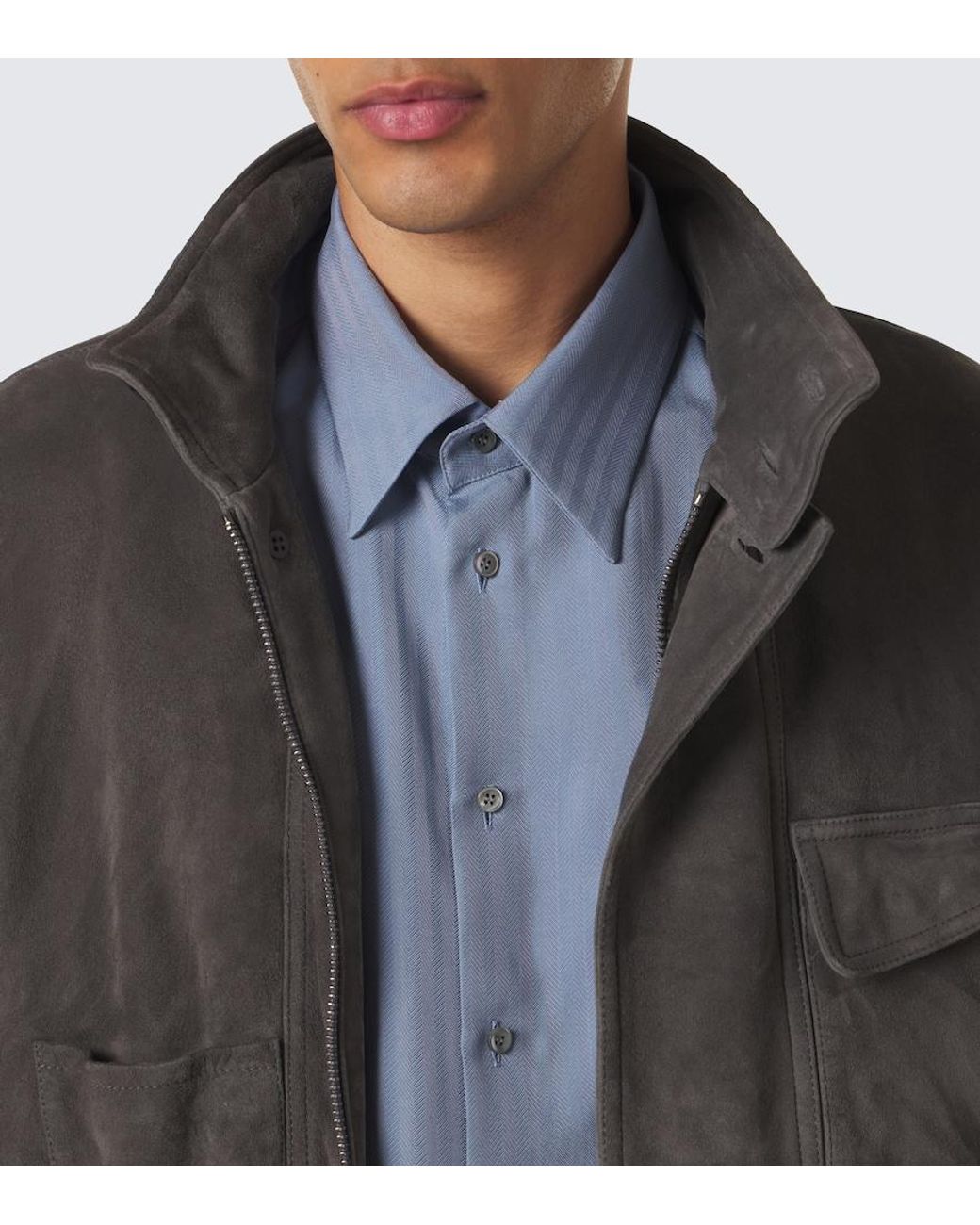 Giorgio Armani Blue Chevron Silk Jacquard Shirt for men