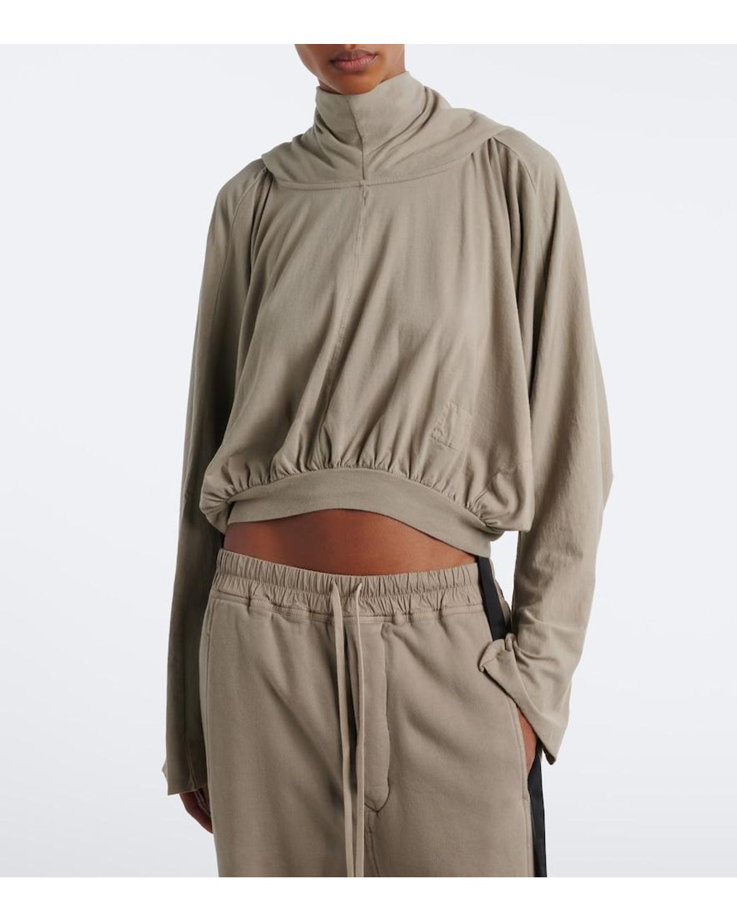 Rick Owens Green Drkshdw Cropped Cotton Jersey Hoodie