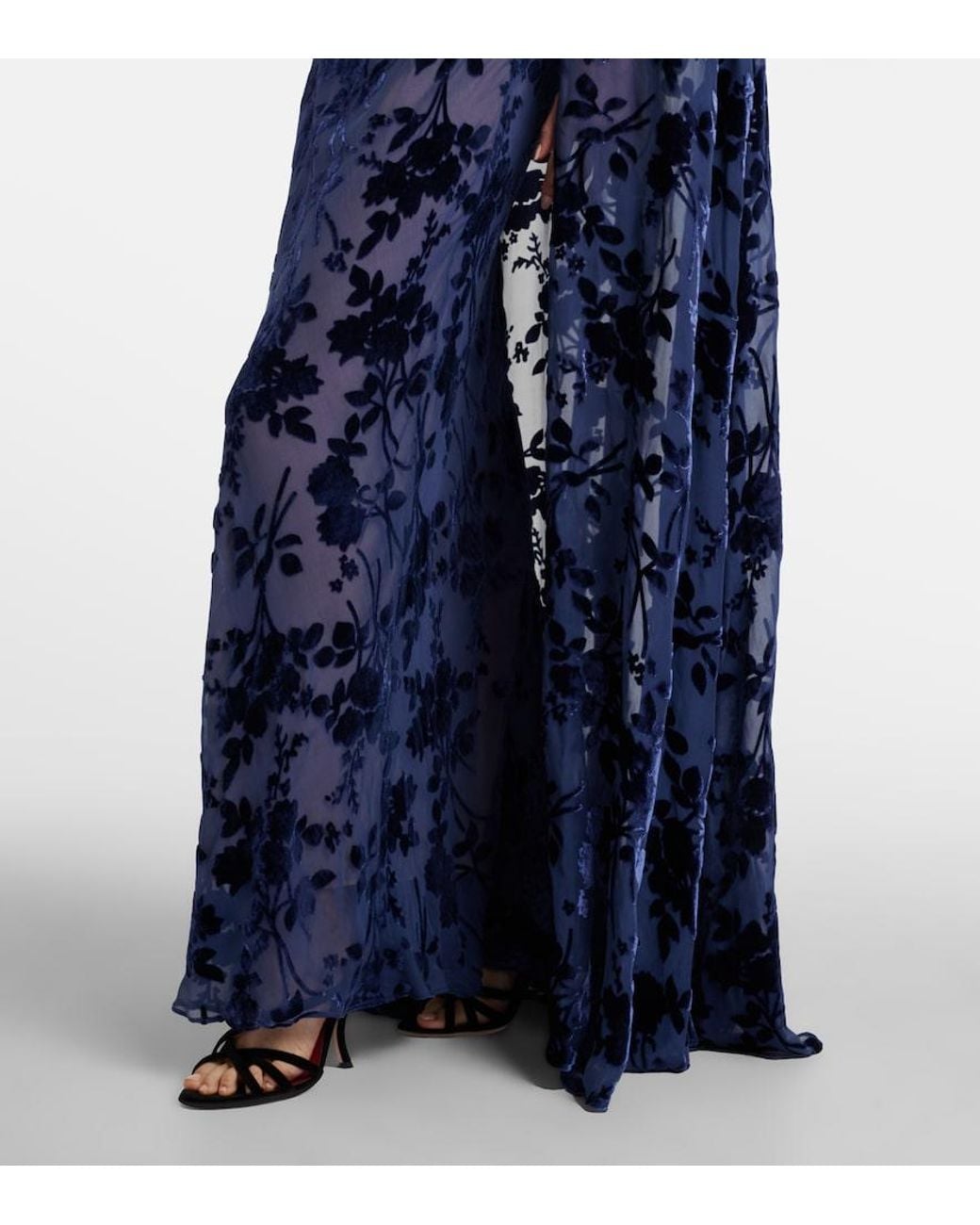 Rodarte Blue Caped Off-Shoulder Jacquard Maxi Dress