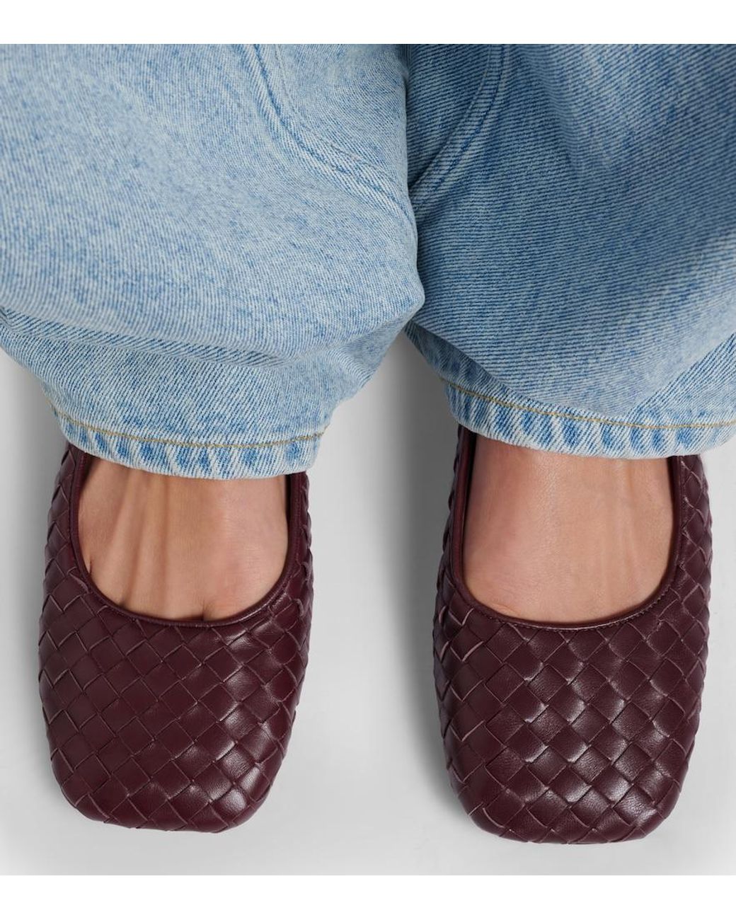 Bottega Veneta Brown Charlotte Intrecciato Leather Ballet Flats