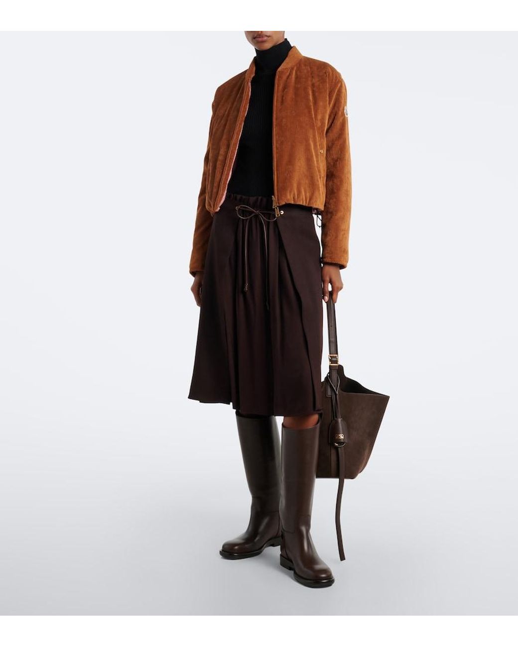 Moncler Black Virgin Wool Gabardine Midi Skirt