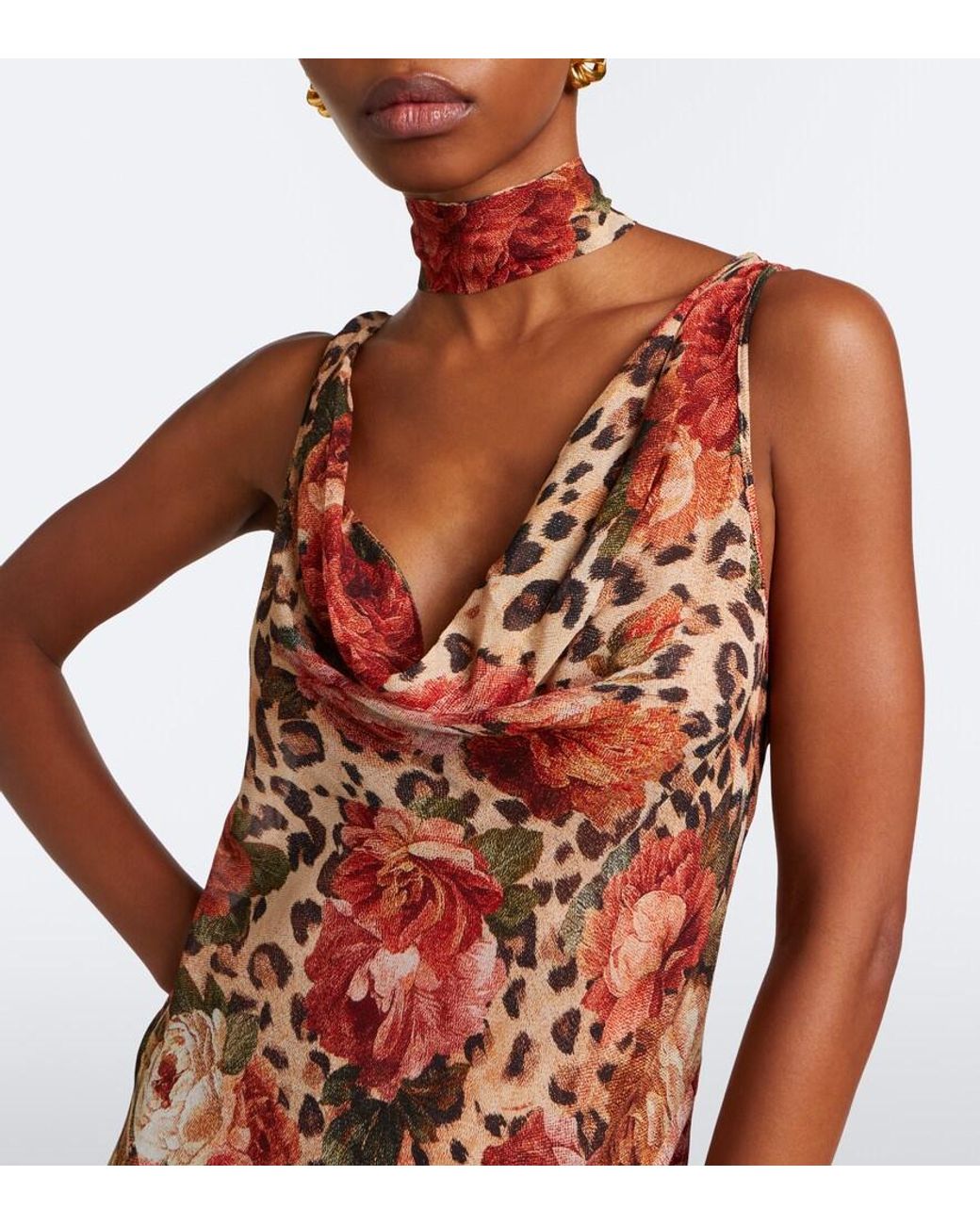 Alexandra Miro Brown Harper Scarf-Detail Printed Maxi Dress
