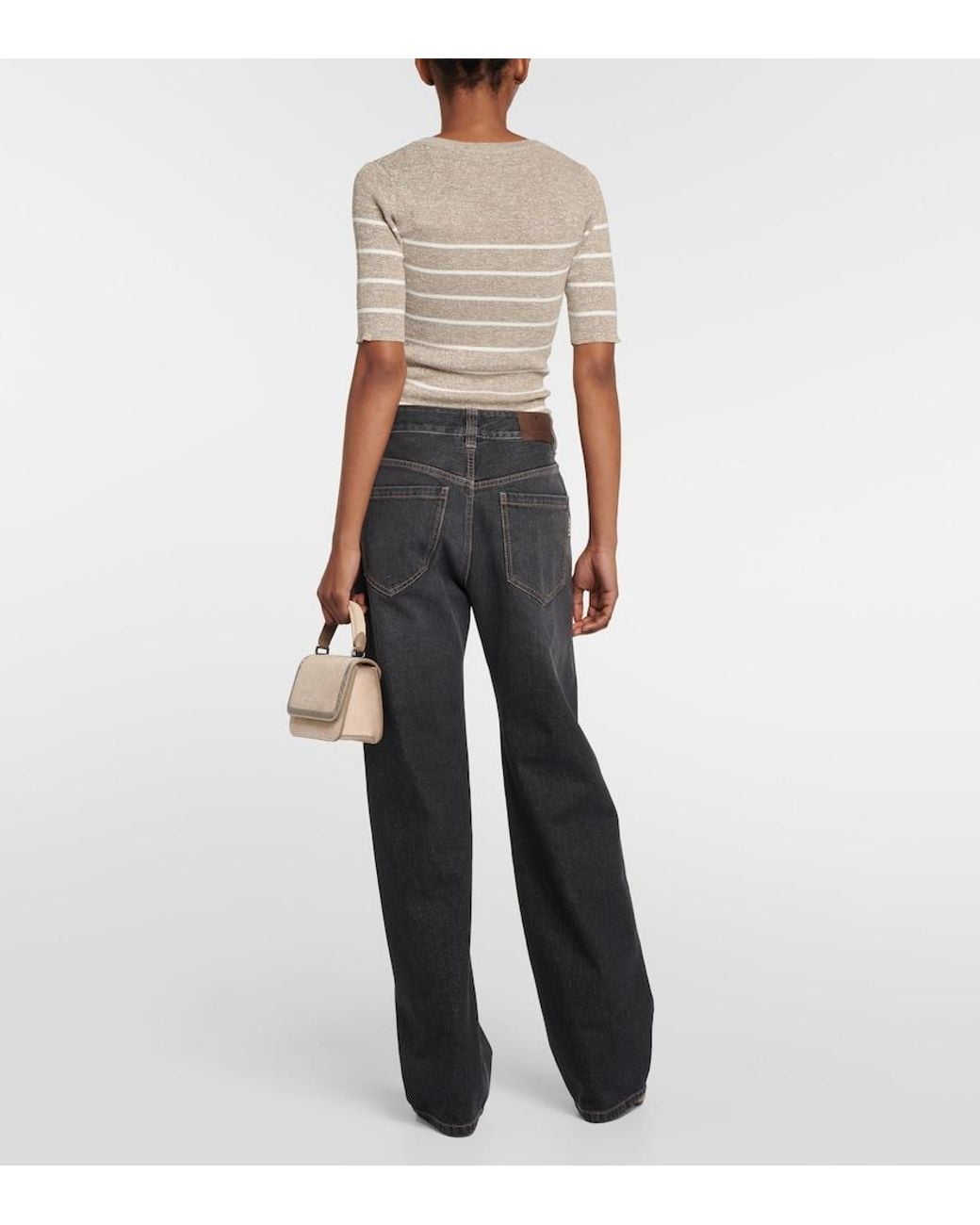 Brunello Cucinelli Blue Embellished Wide-Leg Jeans