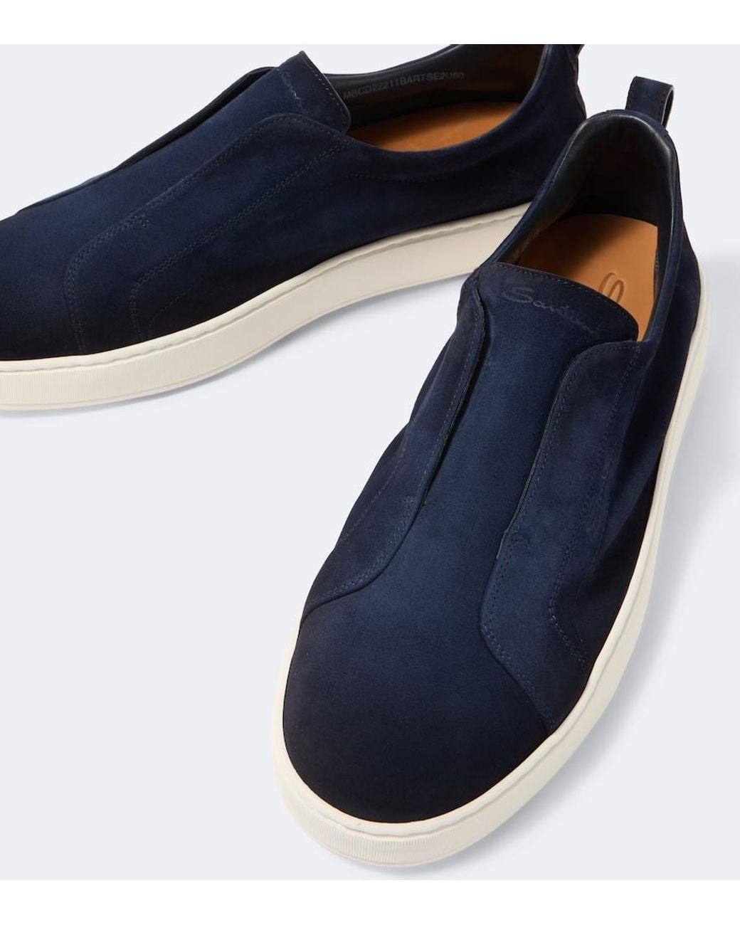 Santoni Blue Suede Slip-On Sneakers for men