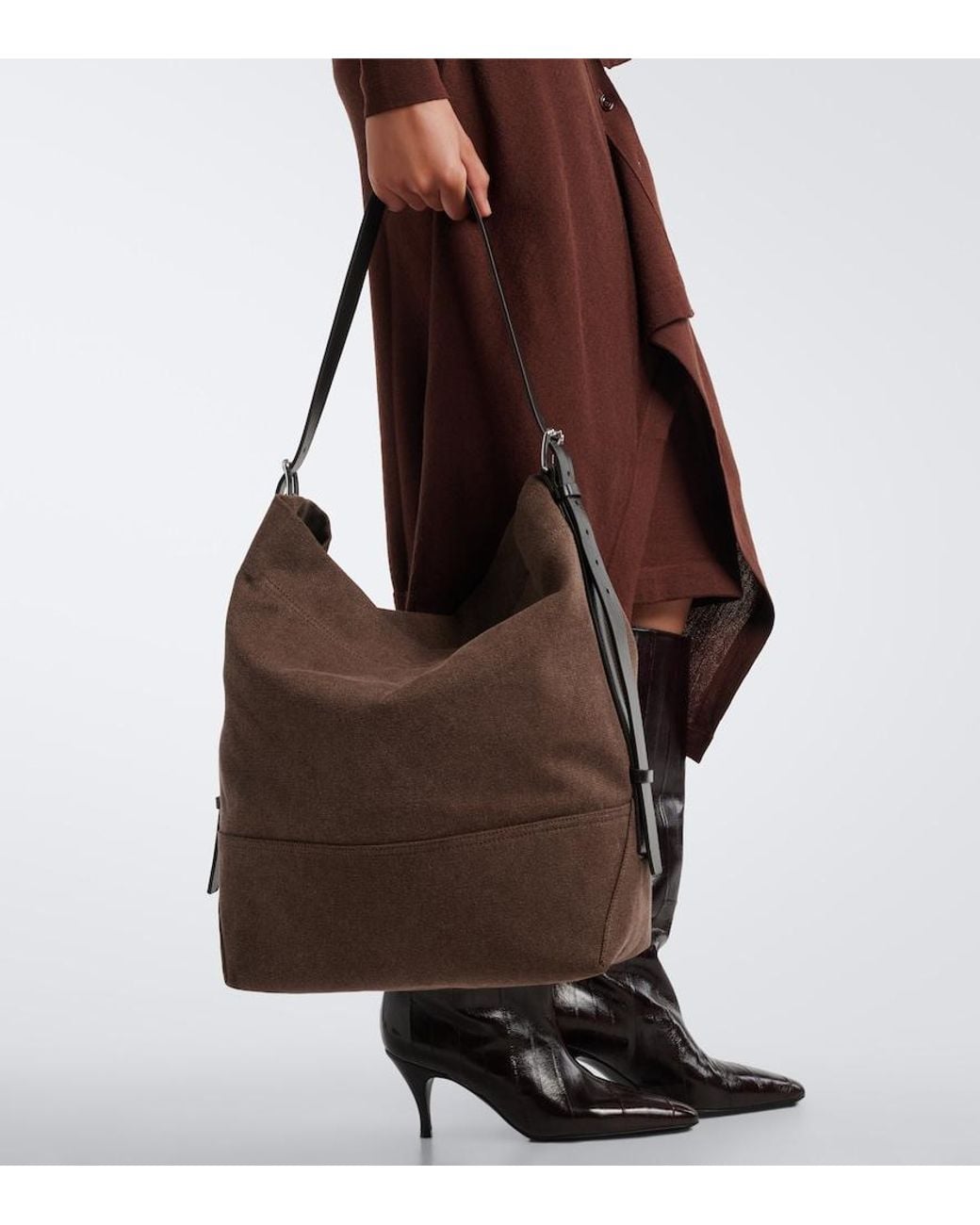 Lemaire Brown Belted Medium Cotton Canvas Tote Bag