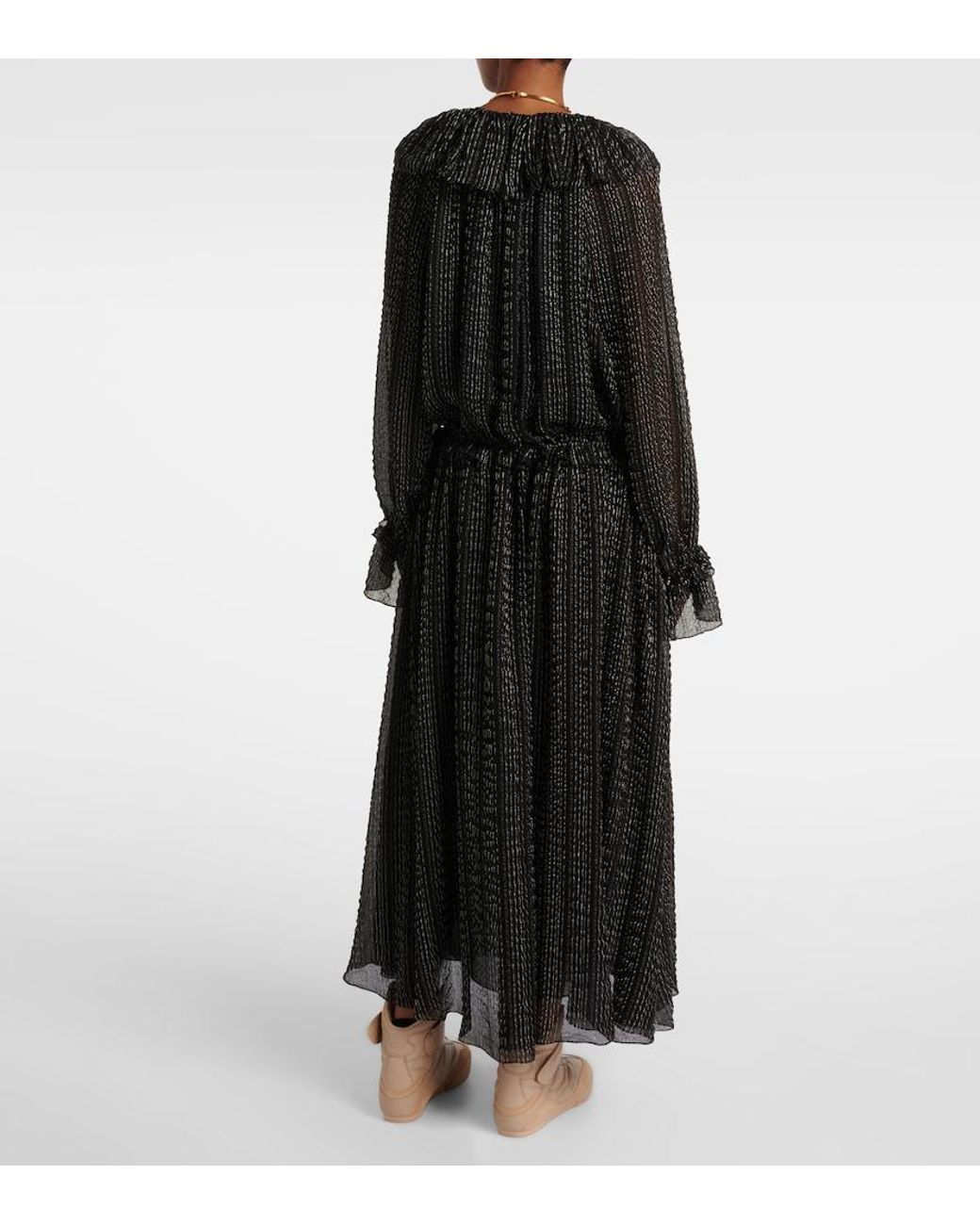 Chloé Black Ruffled Gathered Silk-Blend Gown