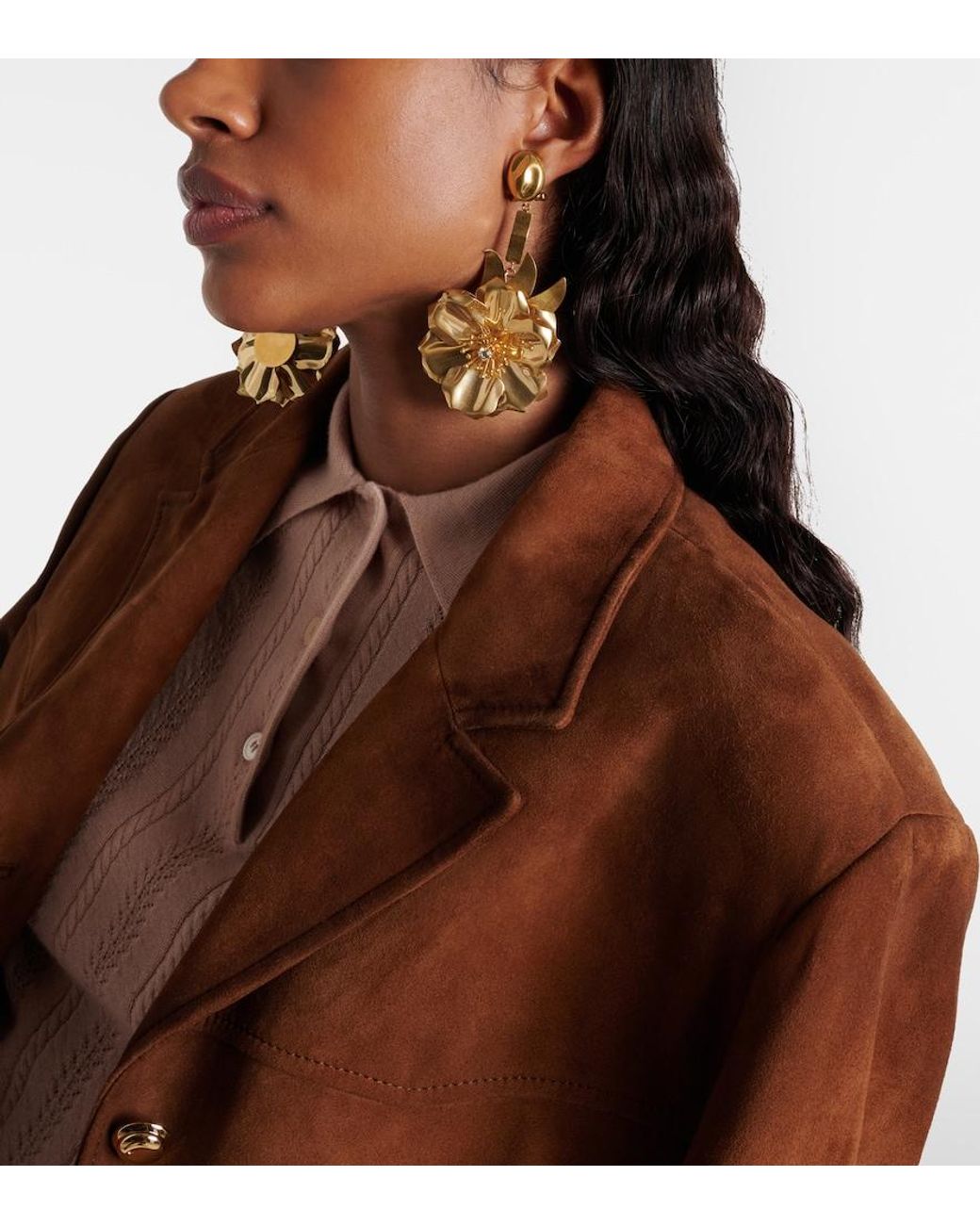 Miu Miu Metallic Floral Crystal-Embellished Drop Earrings