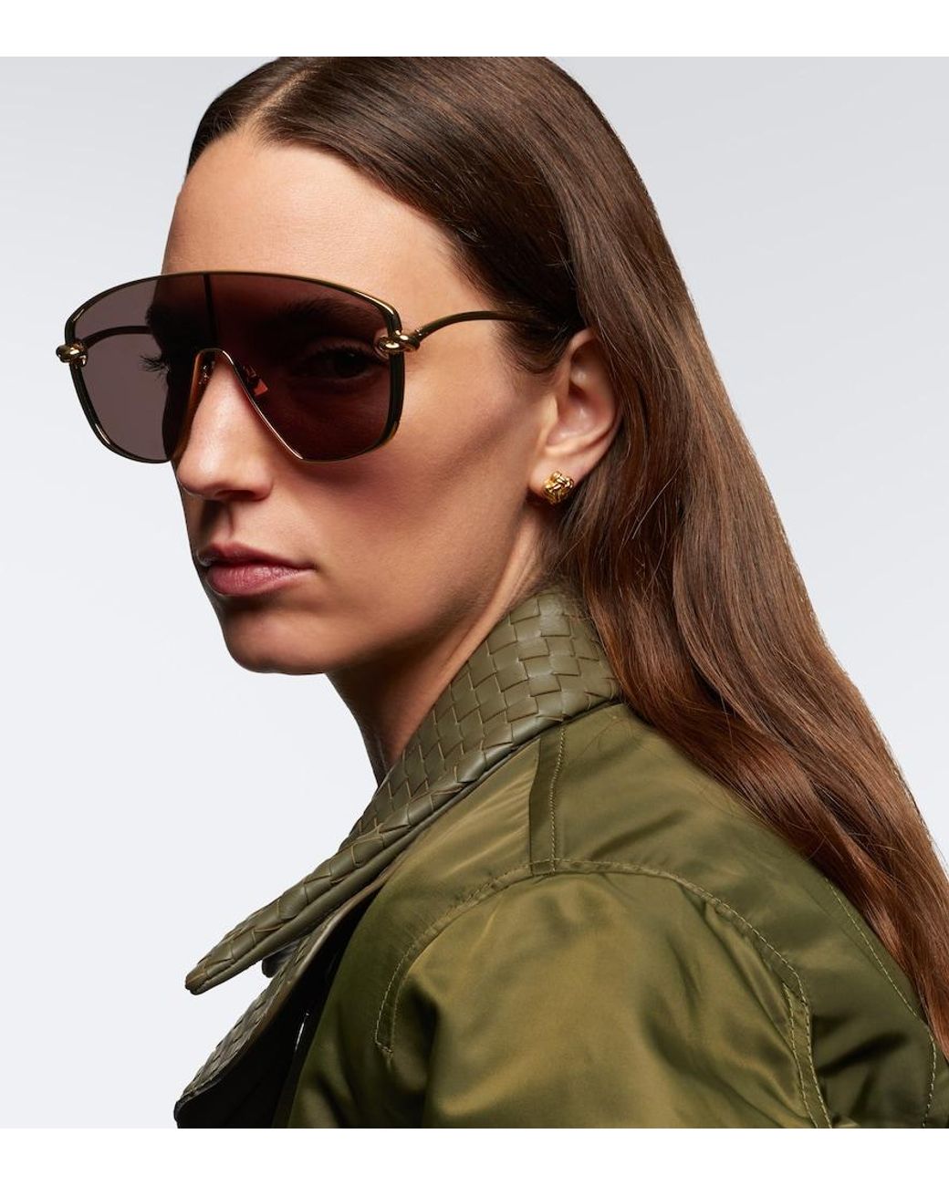 Bottega Veneta Brown Knot Shield Sunglasses