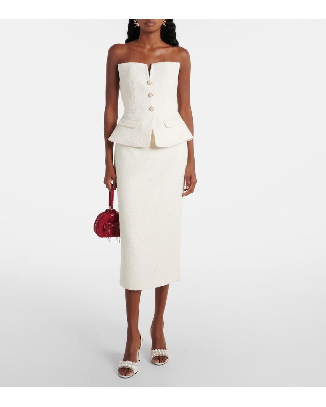 Self-Portrait Bridal Sequinned Boucle Midi Dress in White | Lyst