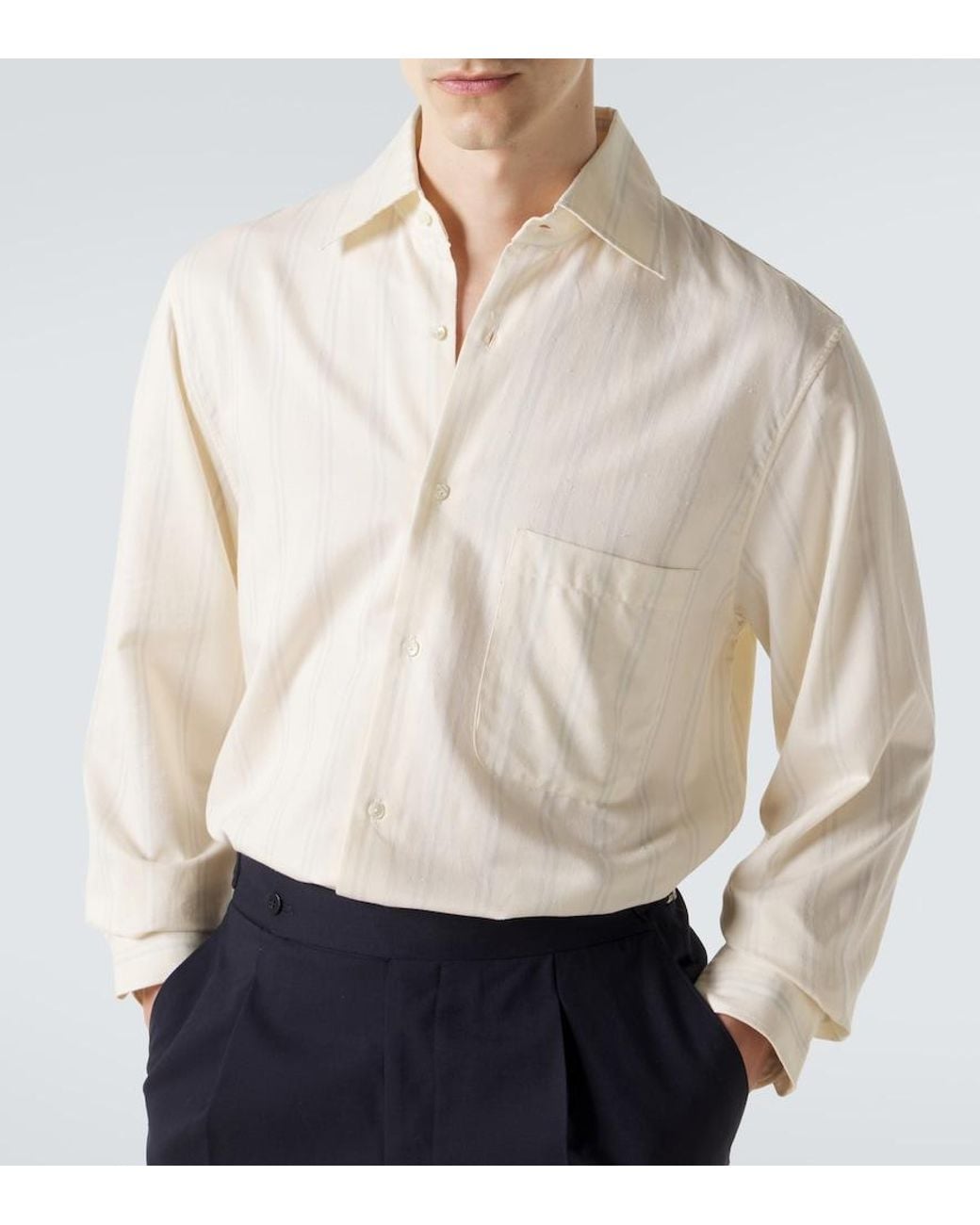 STÒFFA White Striped Cotton And Silk Shirt for men