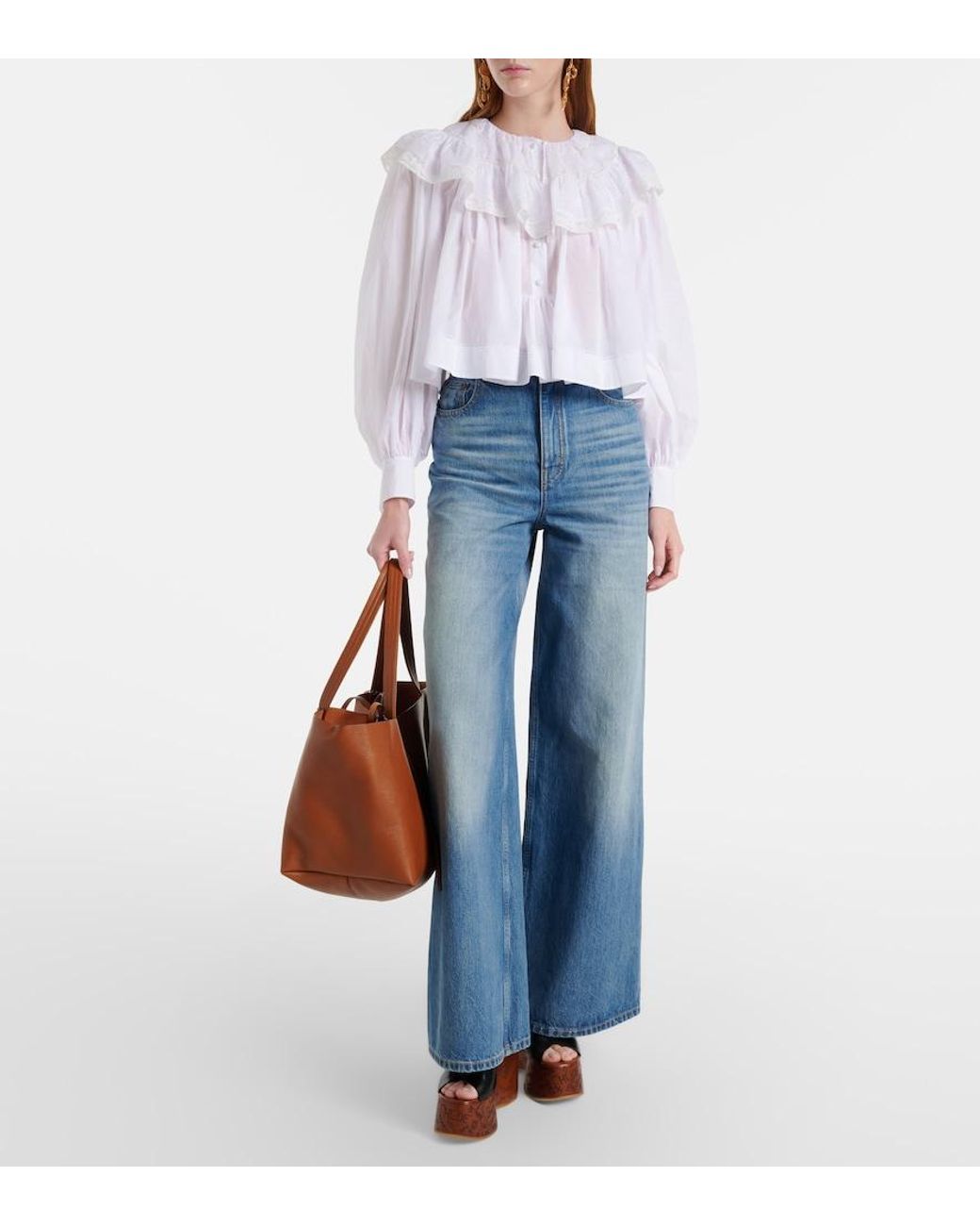 Chloé White Lace-Trimmed Cotton Voile Blouse