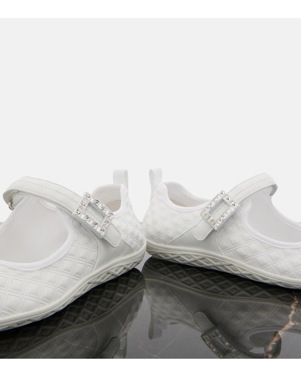 Roger Vivier White Viv Low Mary Jane Flats