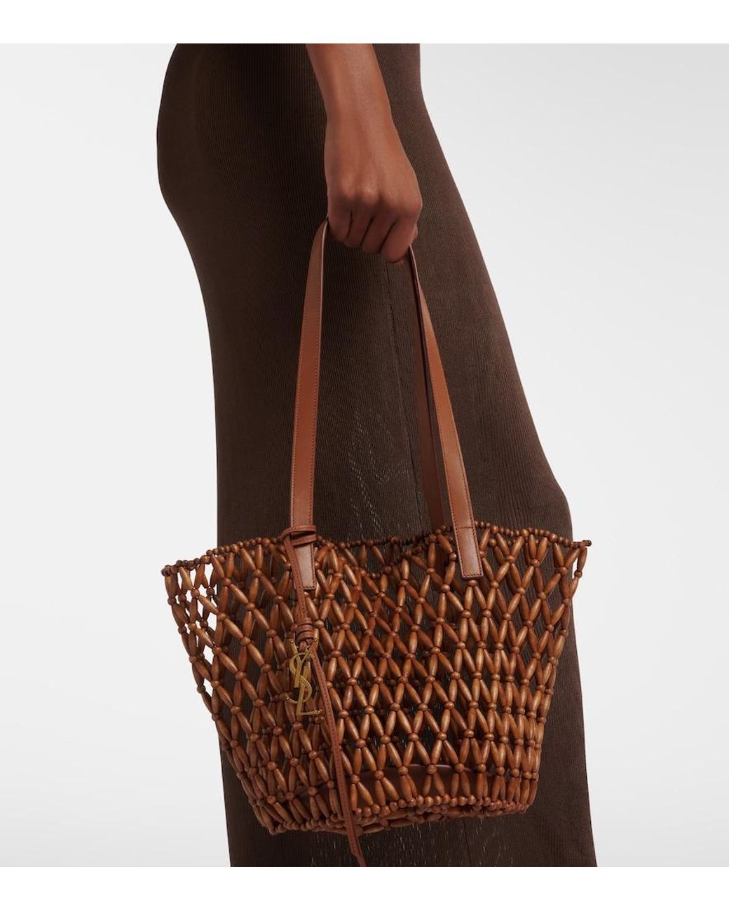 Bolso Cesta Panier Small De Madera Saint Laurent de color Brown